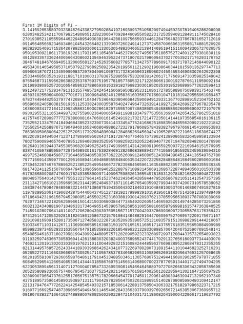 1 million digits of pi|1000 digits of pi.